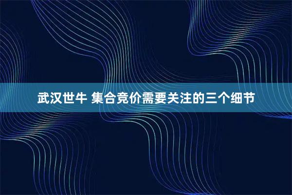 武汉世牛 集合竞价需要关注的三个细节